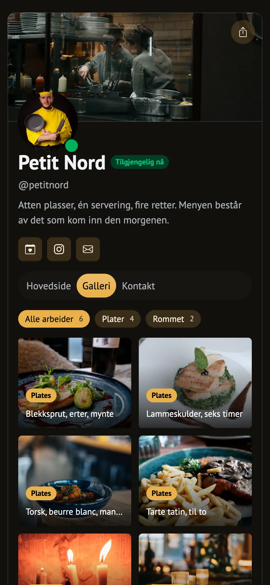 Bistro — hva som har stått på menyen i det siste, med banner i toppen