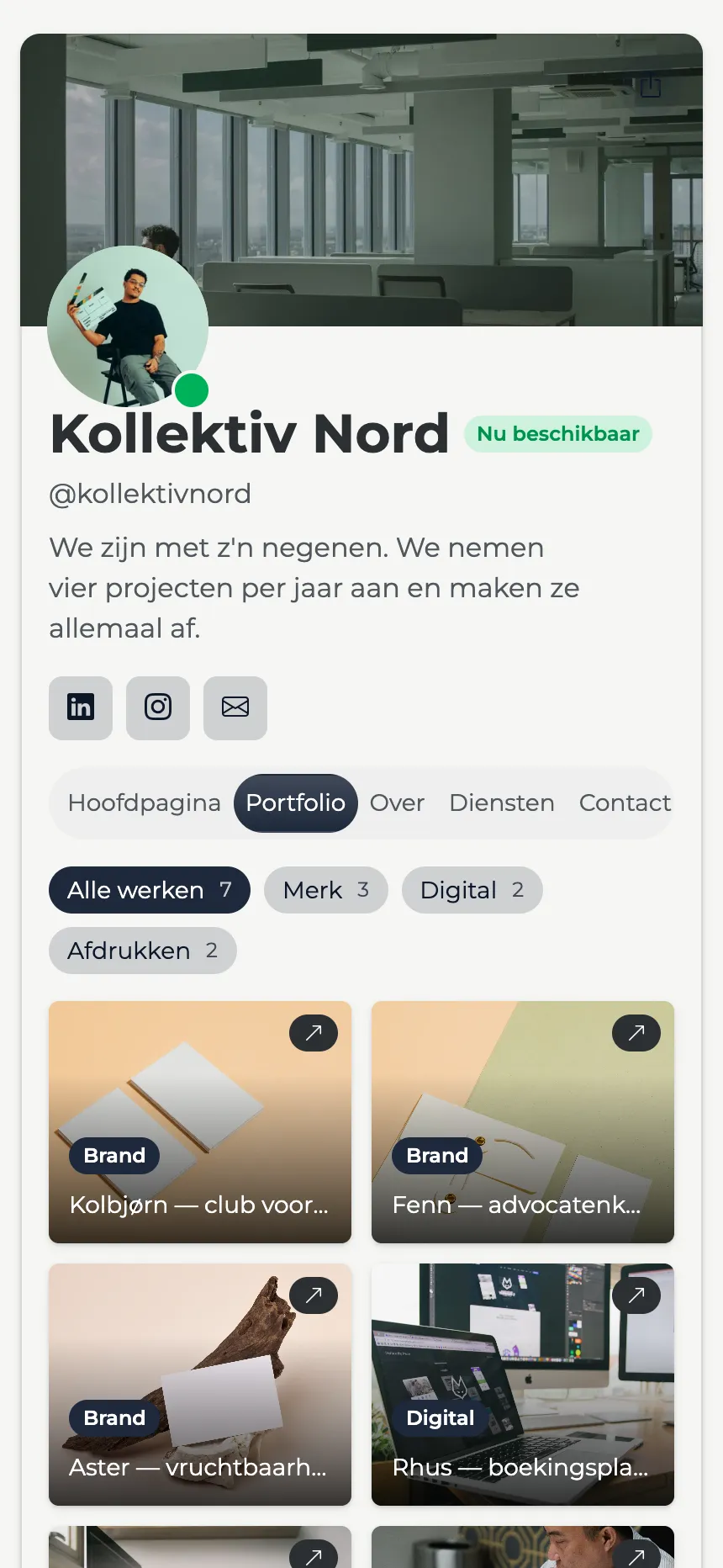 Ontwerpstudio — een filterbaar portfolio met bannerafbeelding
