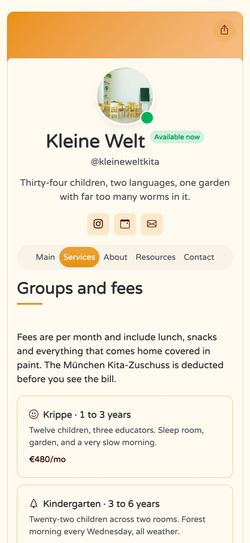 Nursery — groups, monthly fees and the parents’ questions