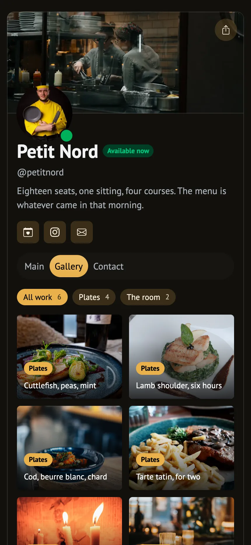 Bistro — what has been on lately, on the banner header