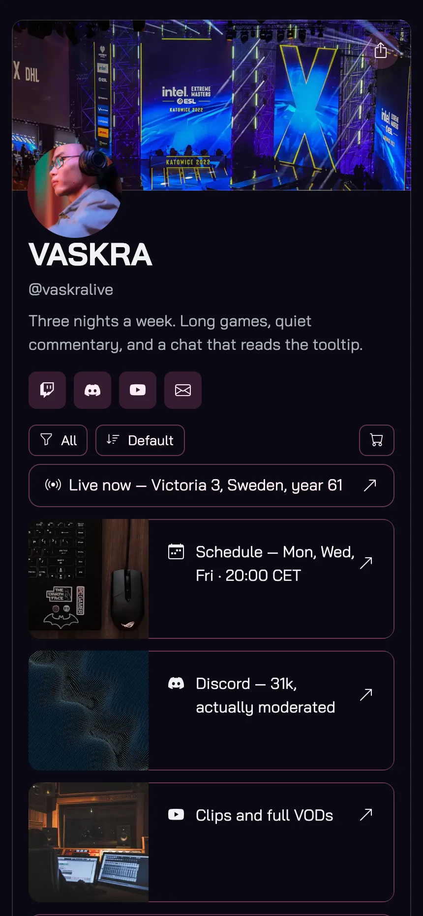 One page, links only — channel art and nothing to navigate