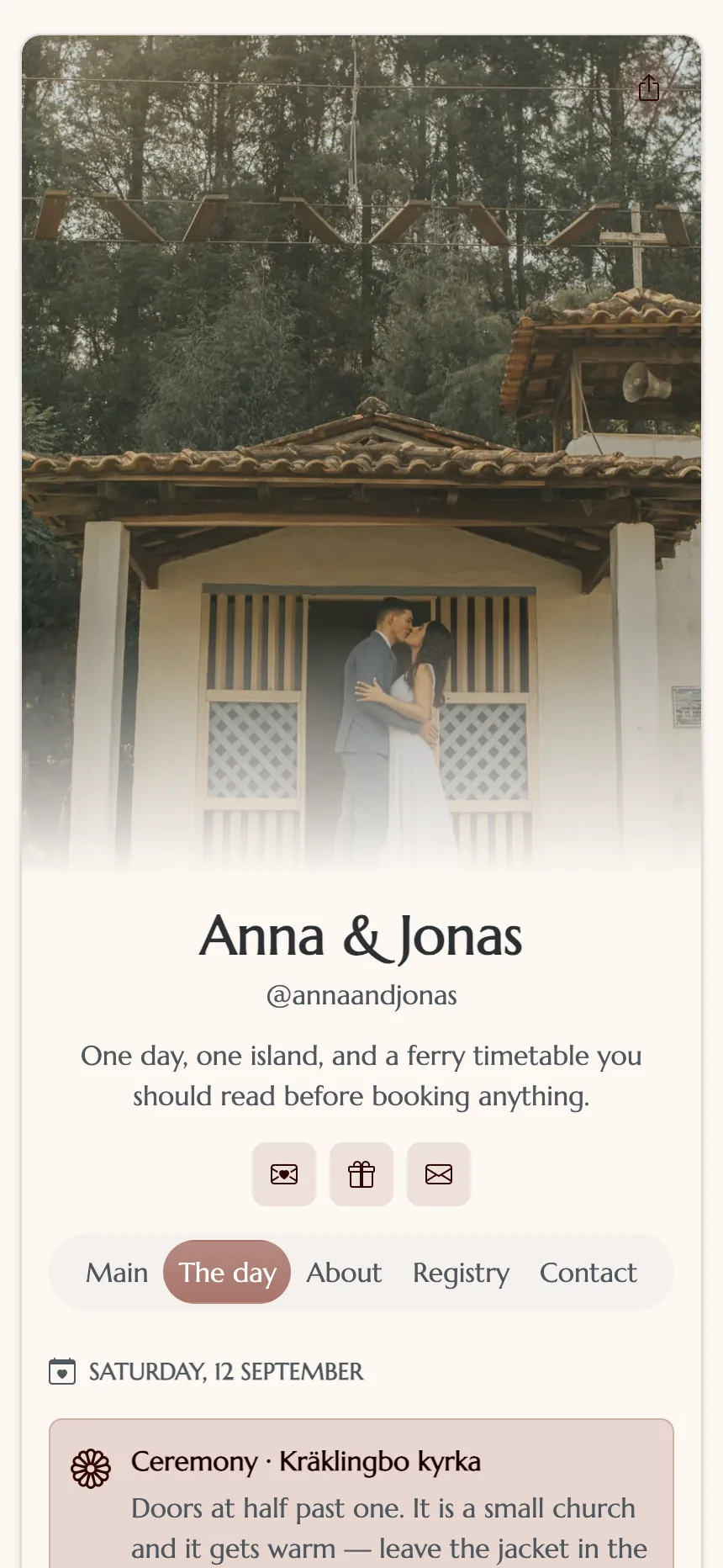 A wedding — timings, the map, and an RSVP