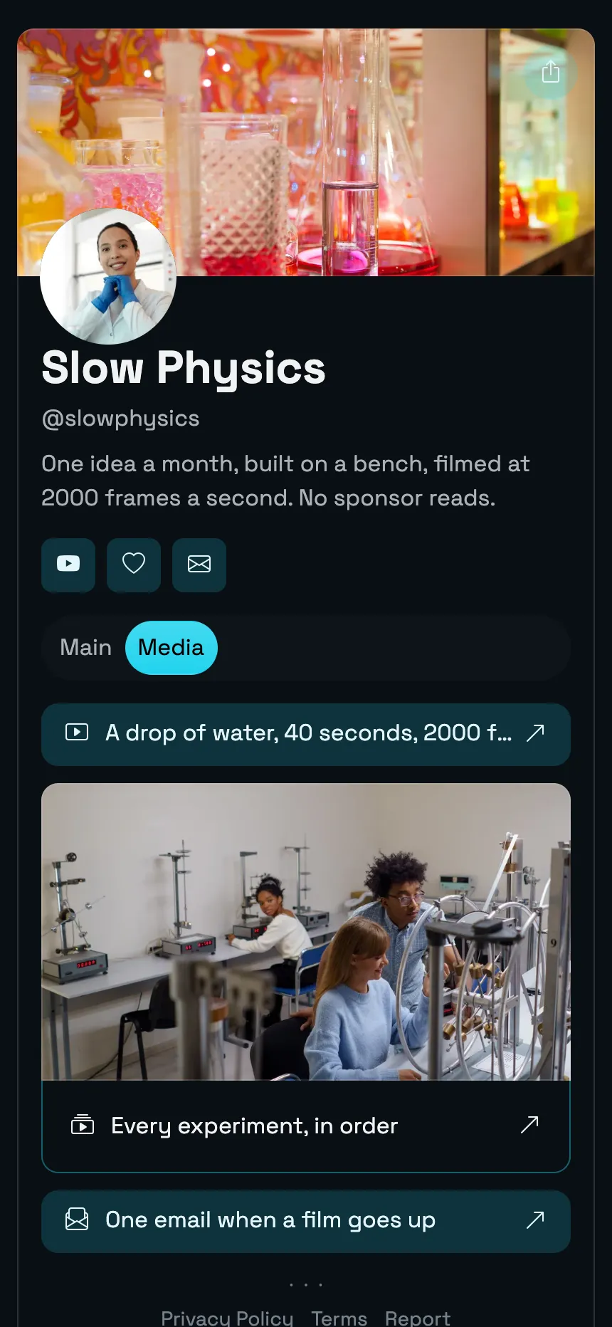 Science channel — two pages, on the banner header