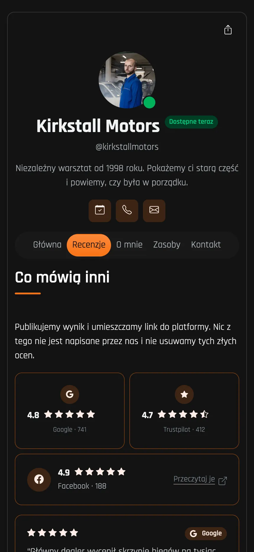 Warsztat samochodowy — oceny pobierane z Google i Trustpilot