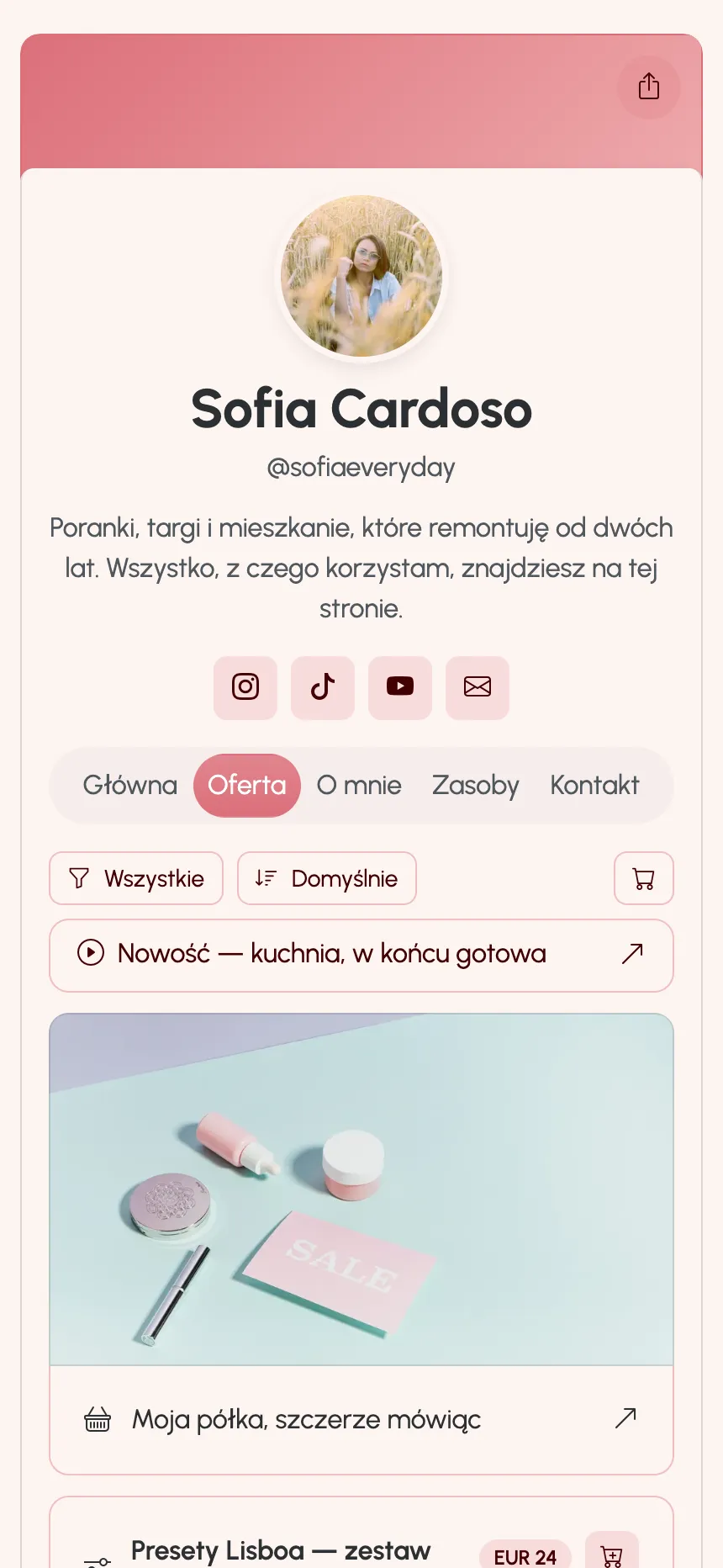 Strona twórcy opublikowana na KEA.Page — linki, presety i subskrypcja