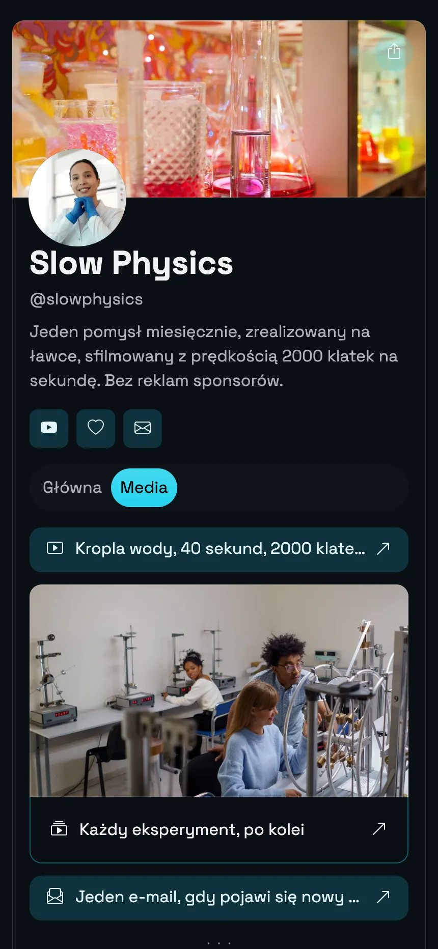Kanał popularnonaukowy — dwie strony z dużym nagłówkiem