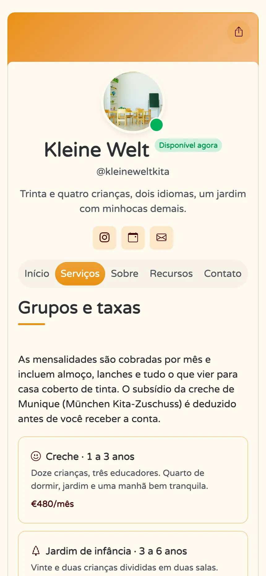 Escola infantil — turmas, mensalidades e respostas para os pais