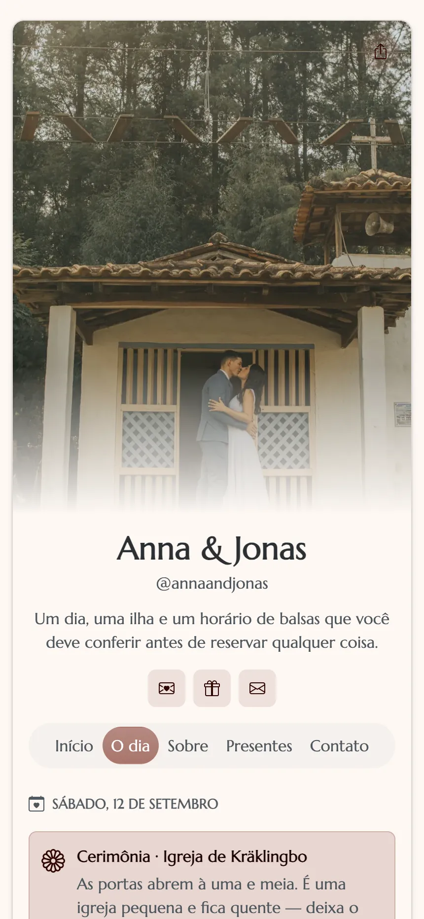 Um casamento — horários, mapa e confirmação de presença