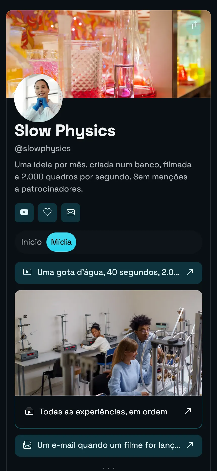 Canal de ciências — duas páginas e cabeçalho em banner