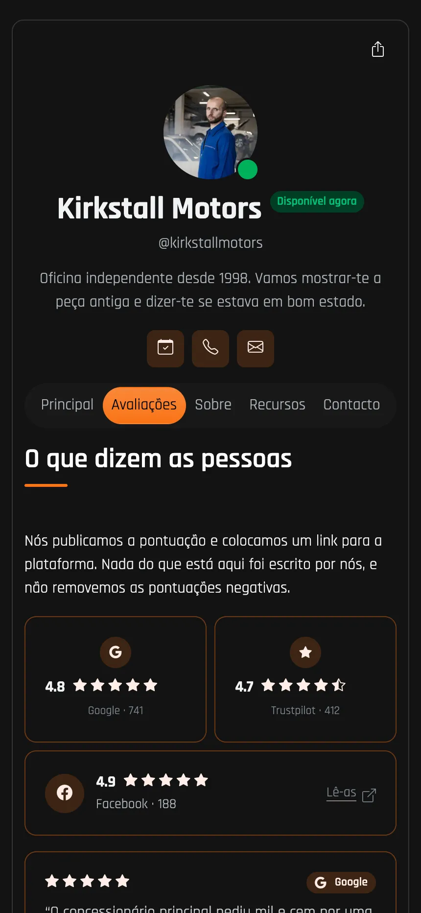 Oficina — avaliações vindas do Google e Trustpilot