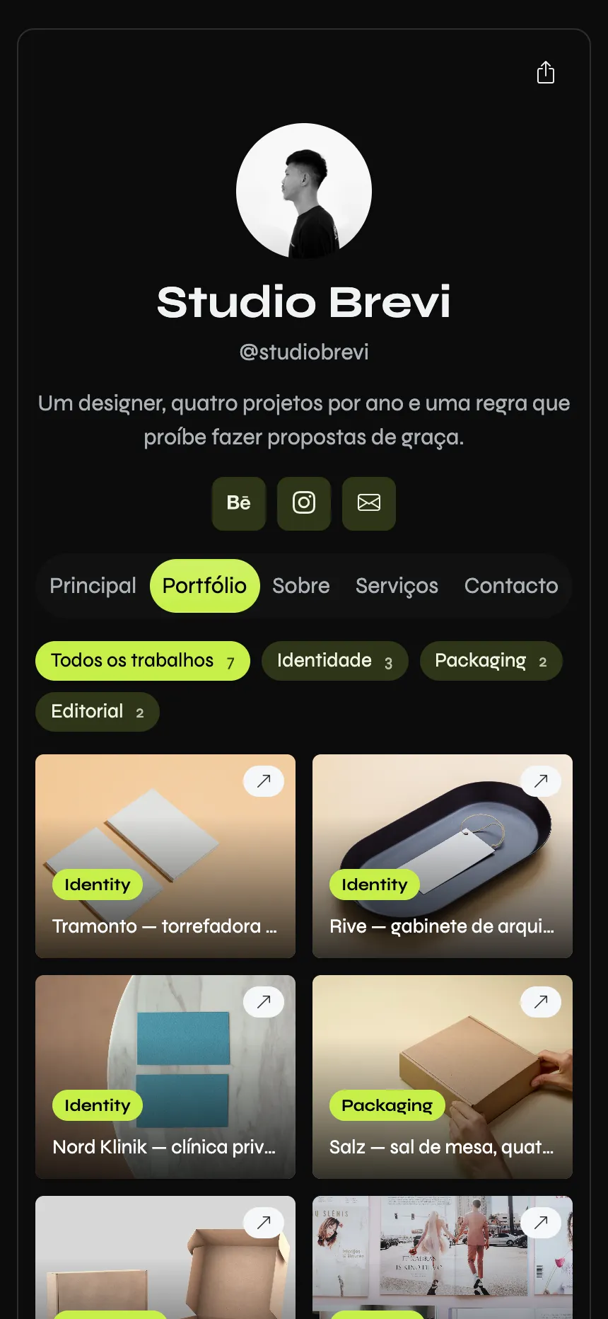 Designer de marcas — um portfólio filtrável