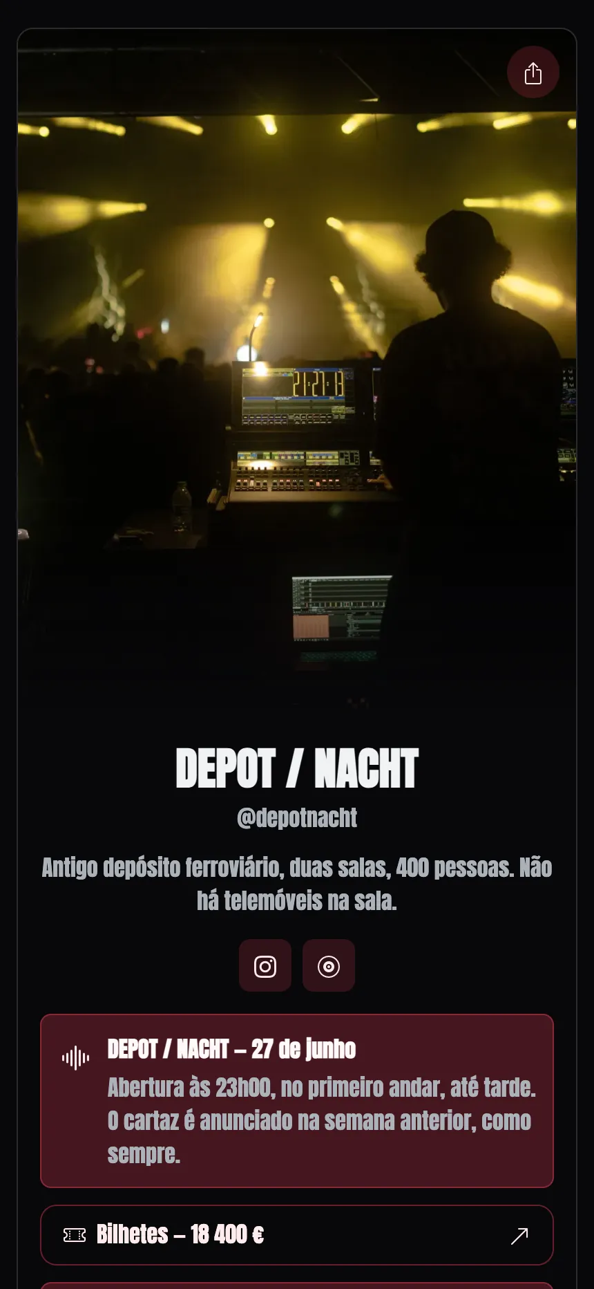 Uma página, um separador — um evento de uma noite e nada mais