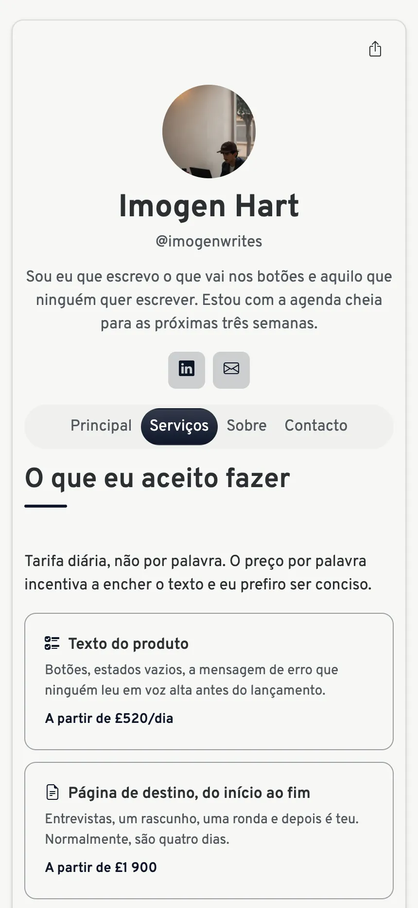 Três separadores — o essencial para vender um serviço, nada mais