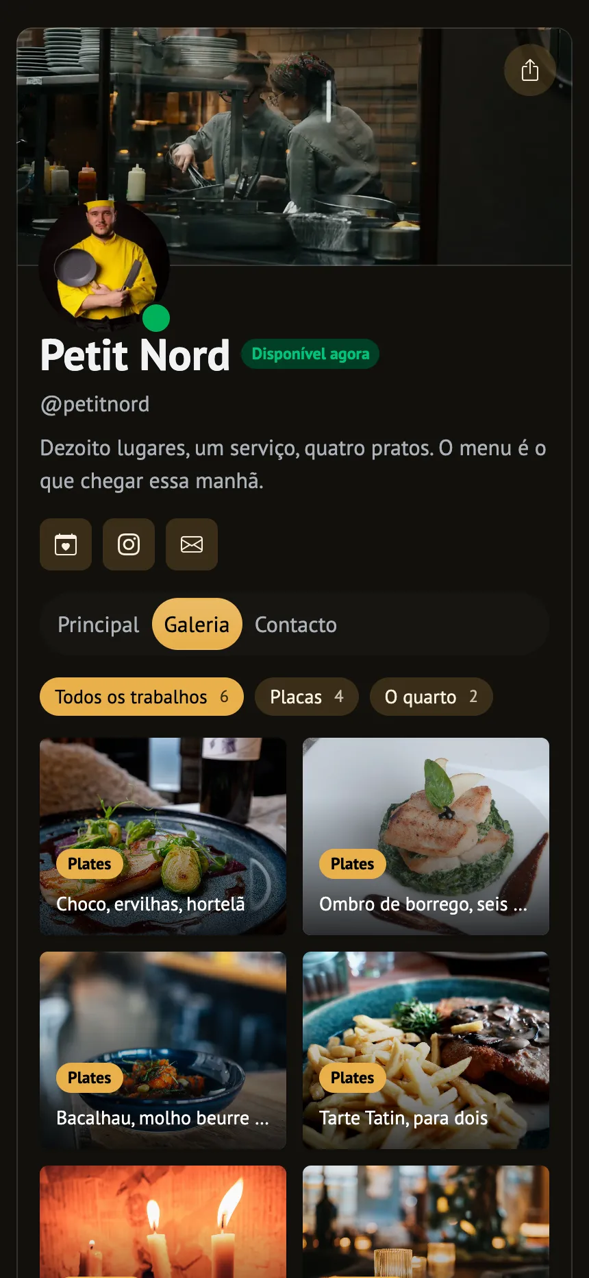 Bistrô — as novidades recentes, com cabeçalho em banner