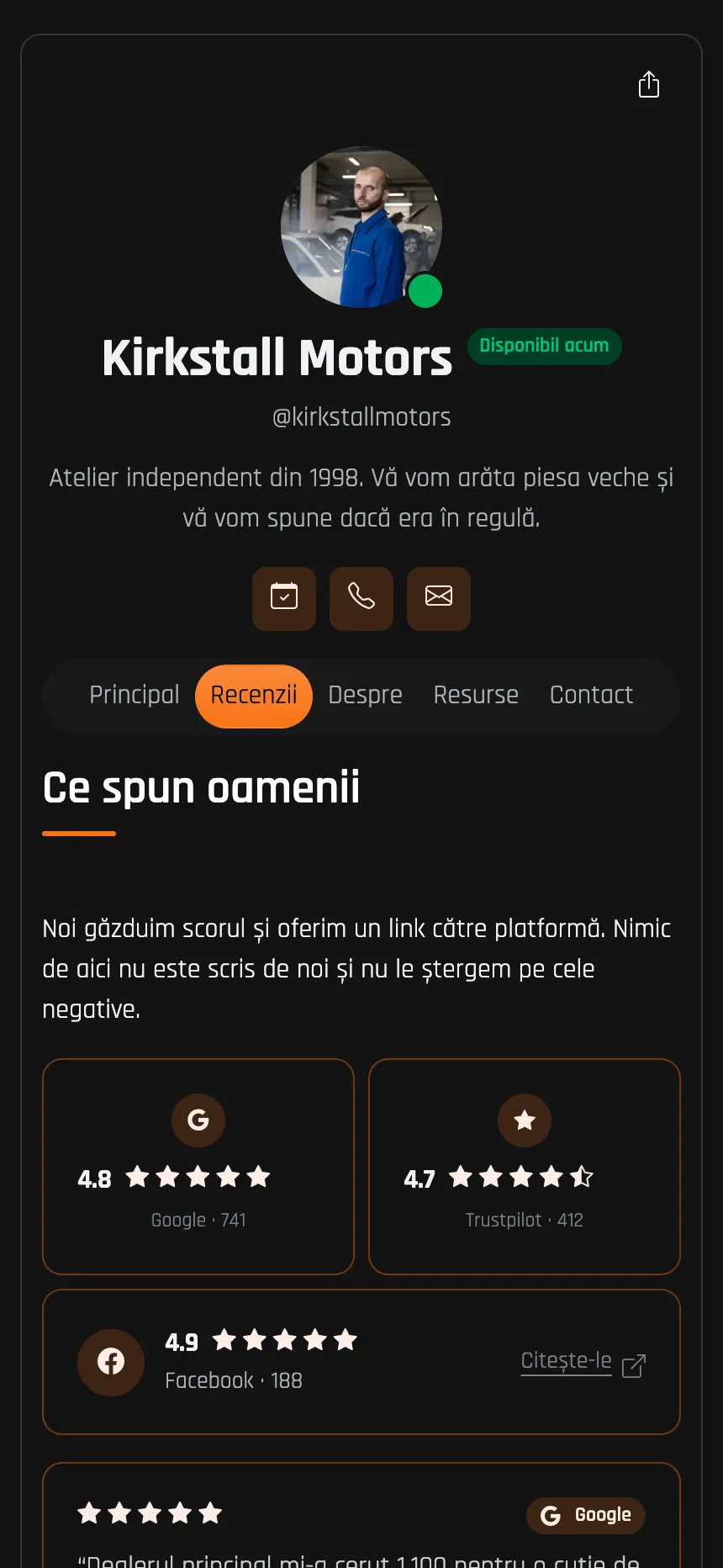 Service auto — evaluări preluate de pe Google și Trustpilot