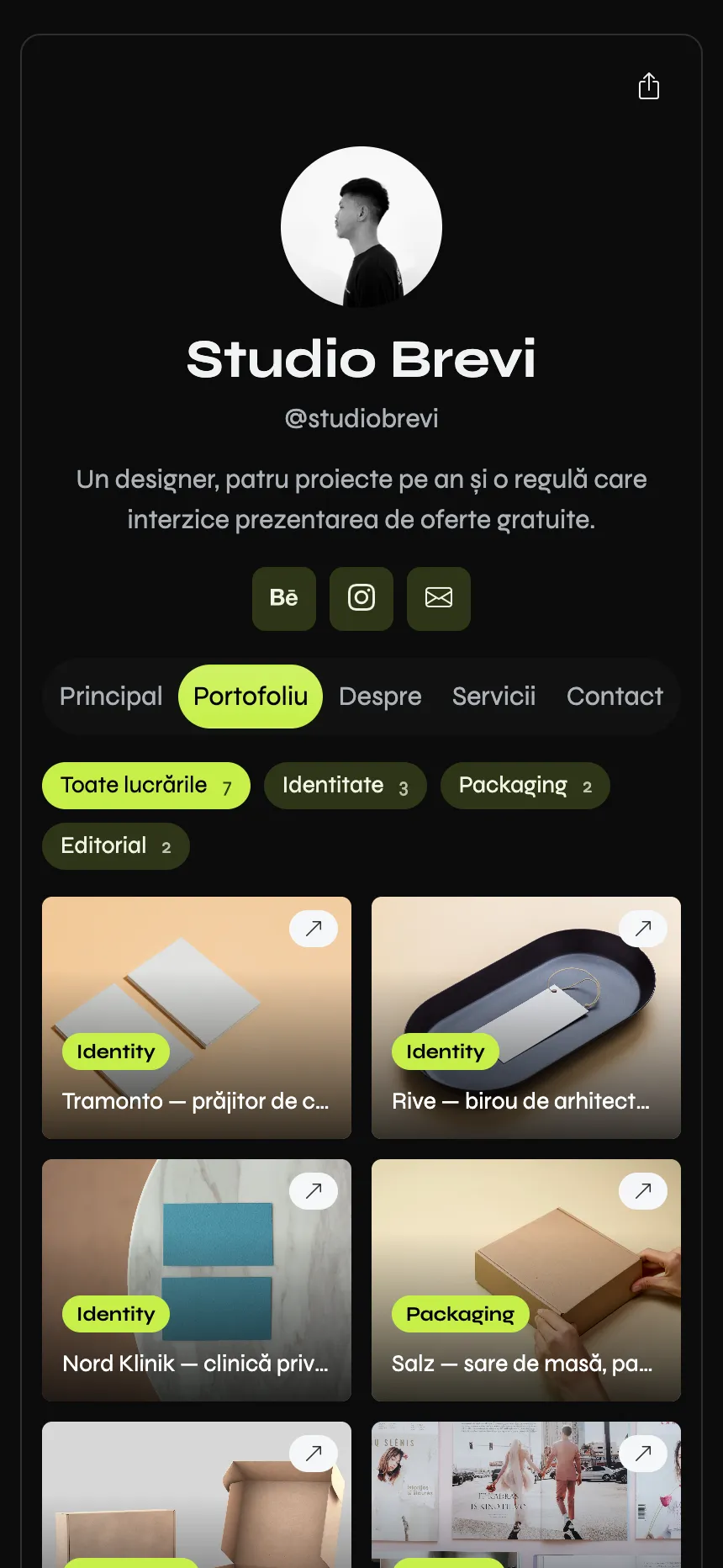 Designer de brand — un portofoliu filtrabil