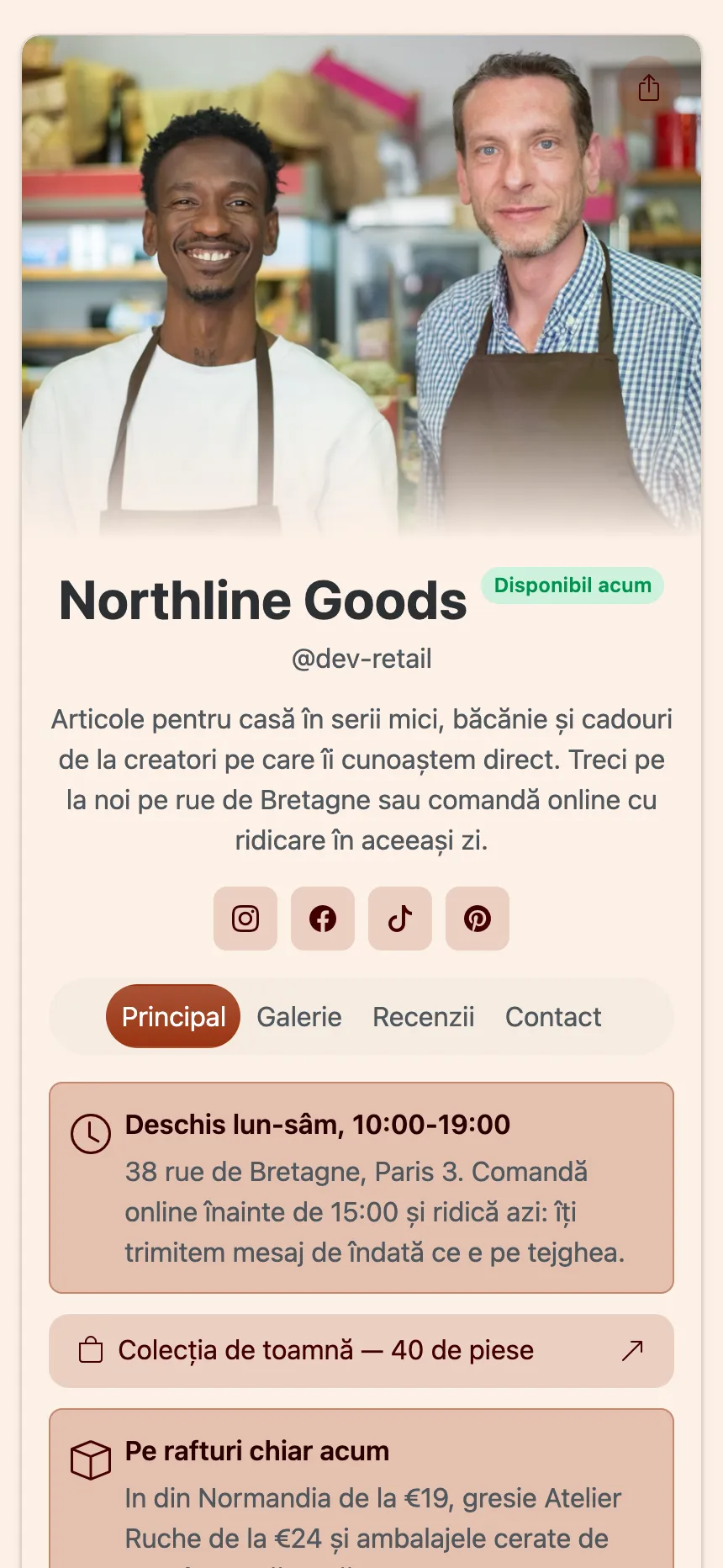 Pagina principală a unui site publicat pe KEA.Page