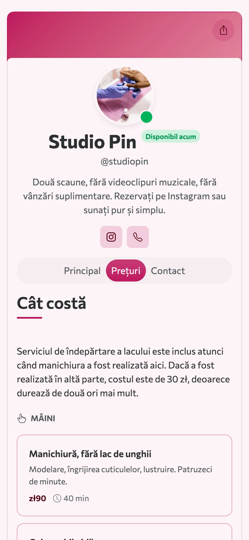 Două file — o listă de prețuri și o adresă, și acesta este tot site-ul