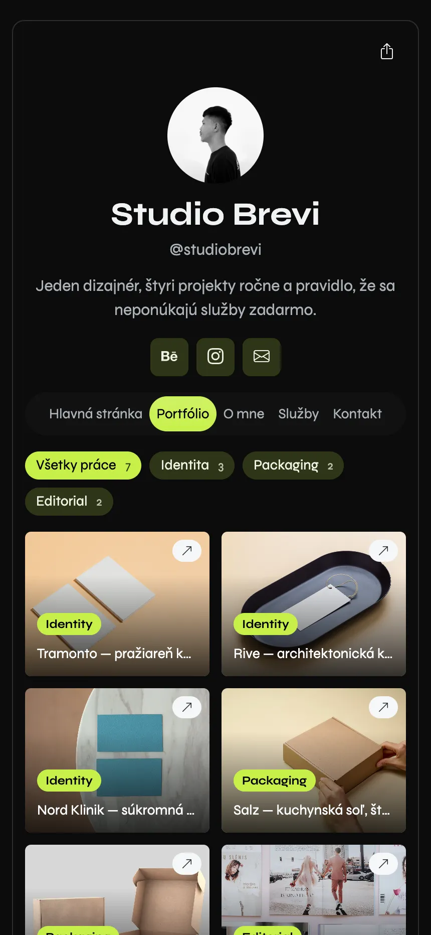Brand dizajnérka — filtrovateľné portfólio