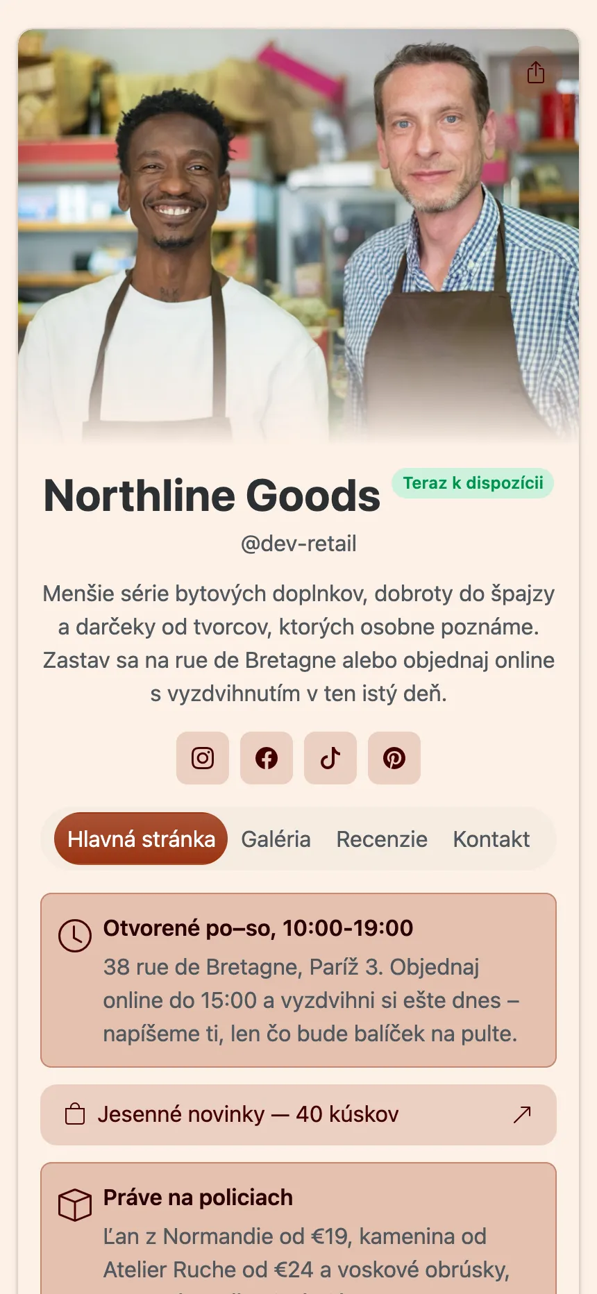 Hlavná stránka webu zverejneného na KEA.Page