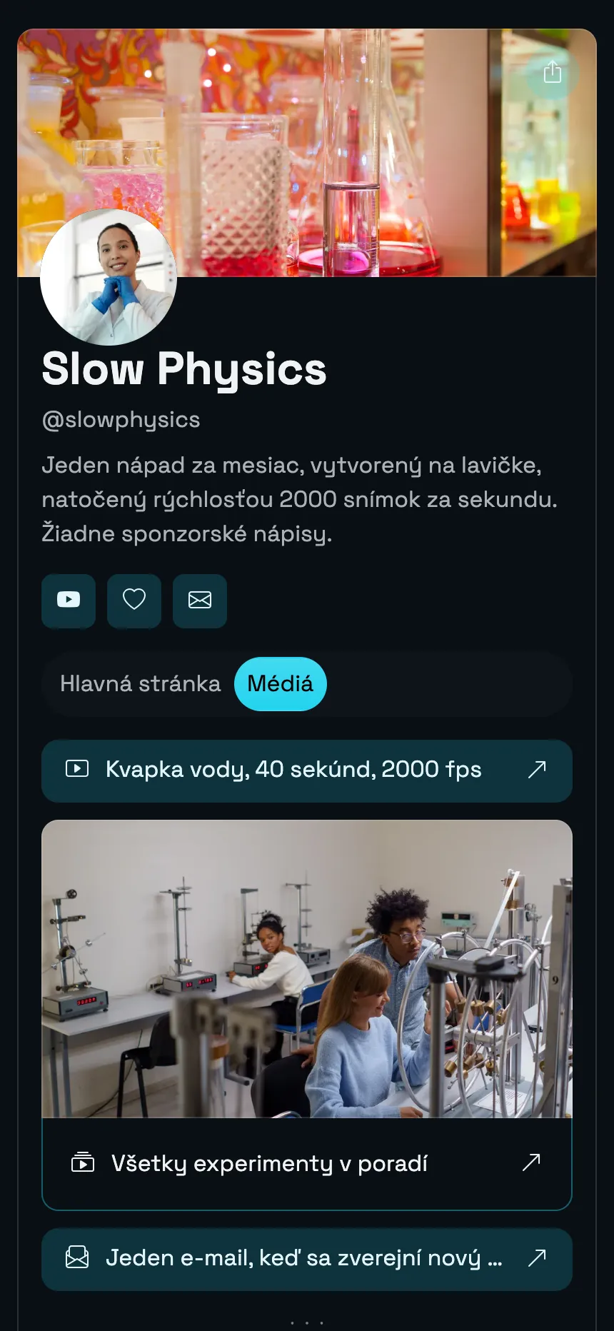 Vedecký kanál — dve stránky s bannerom v hlavičke