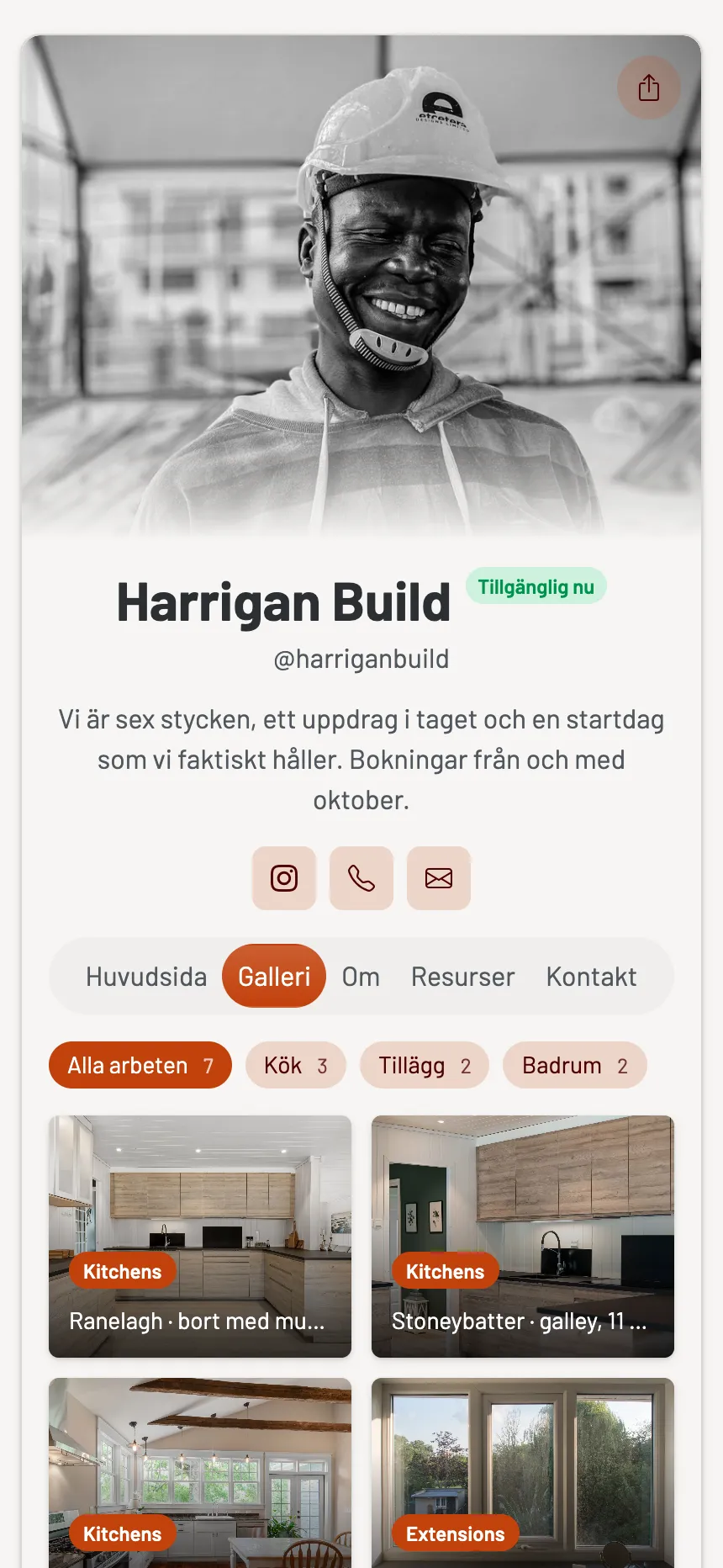 Byggare — färdiga jobb, filtrerbara efter rum