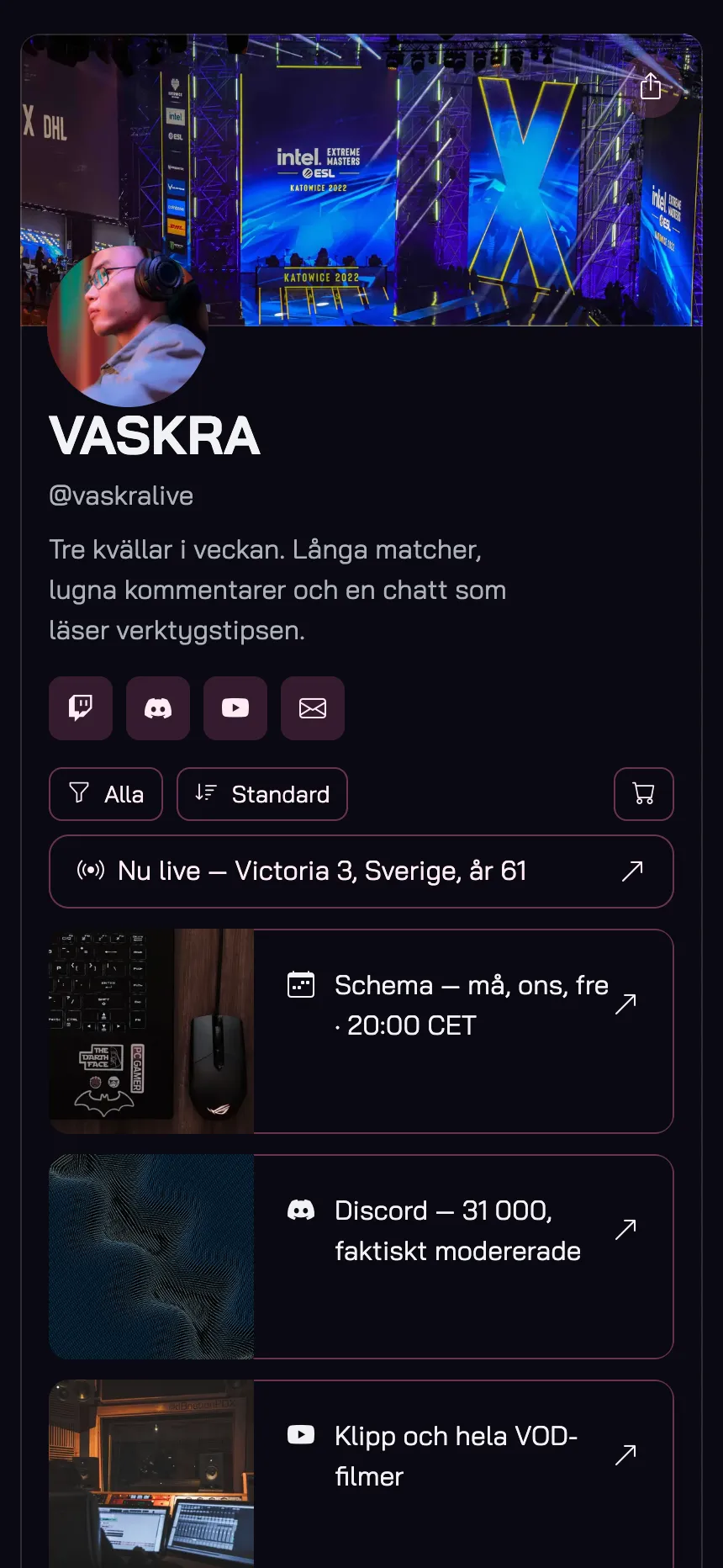 En sida, bara länkar — kanalgrafik och inget att navigera