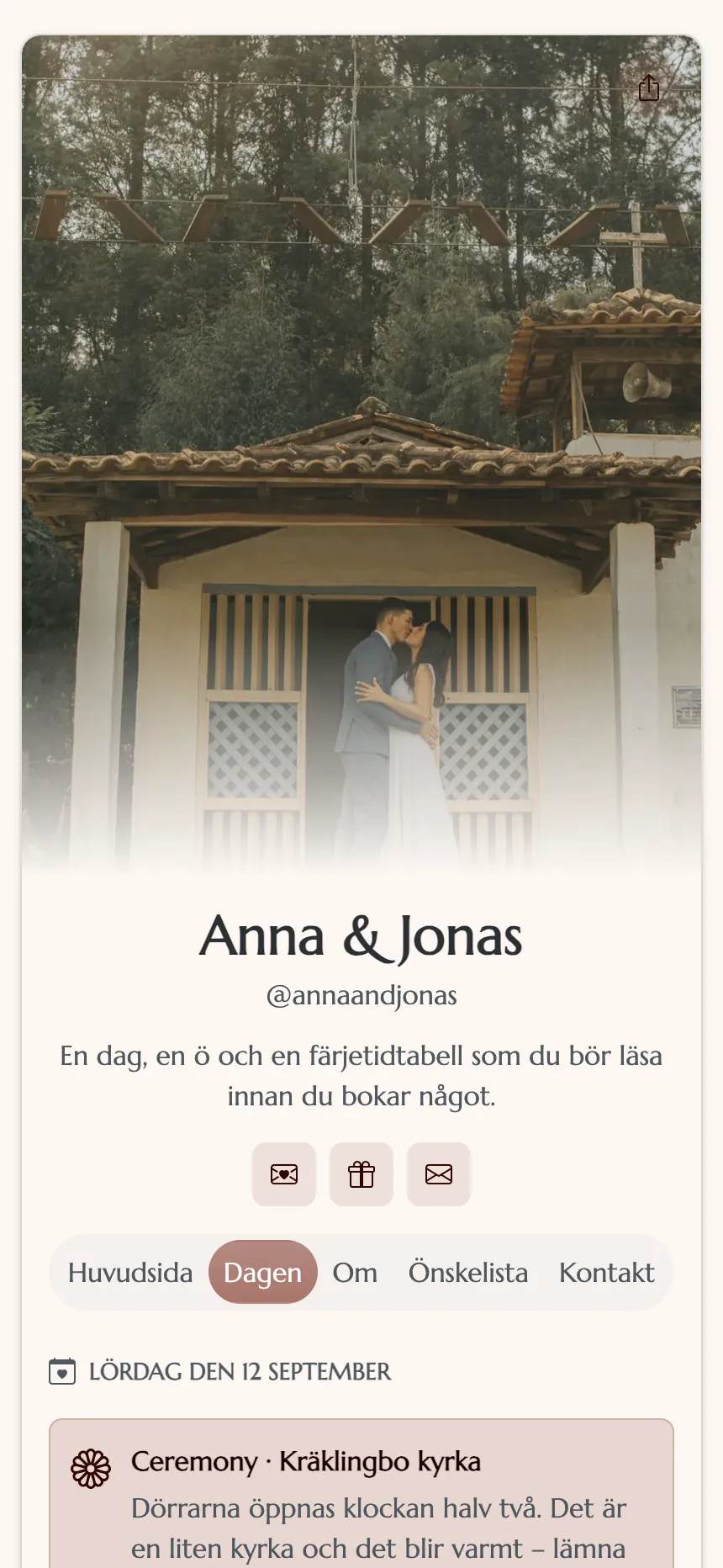 Ett bröllop — tider, karta och OSA