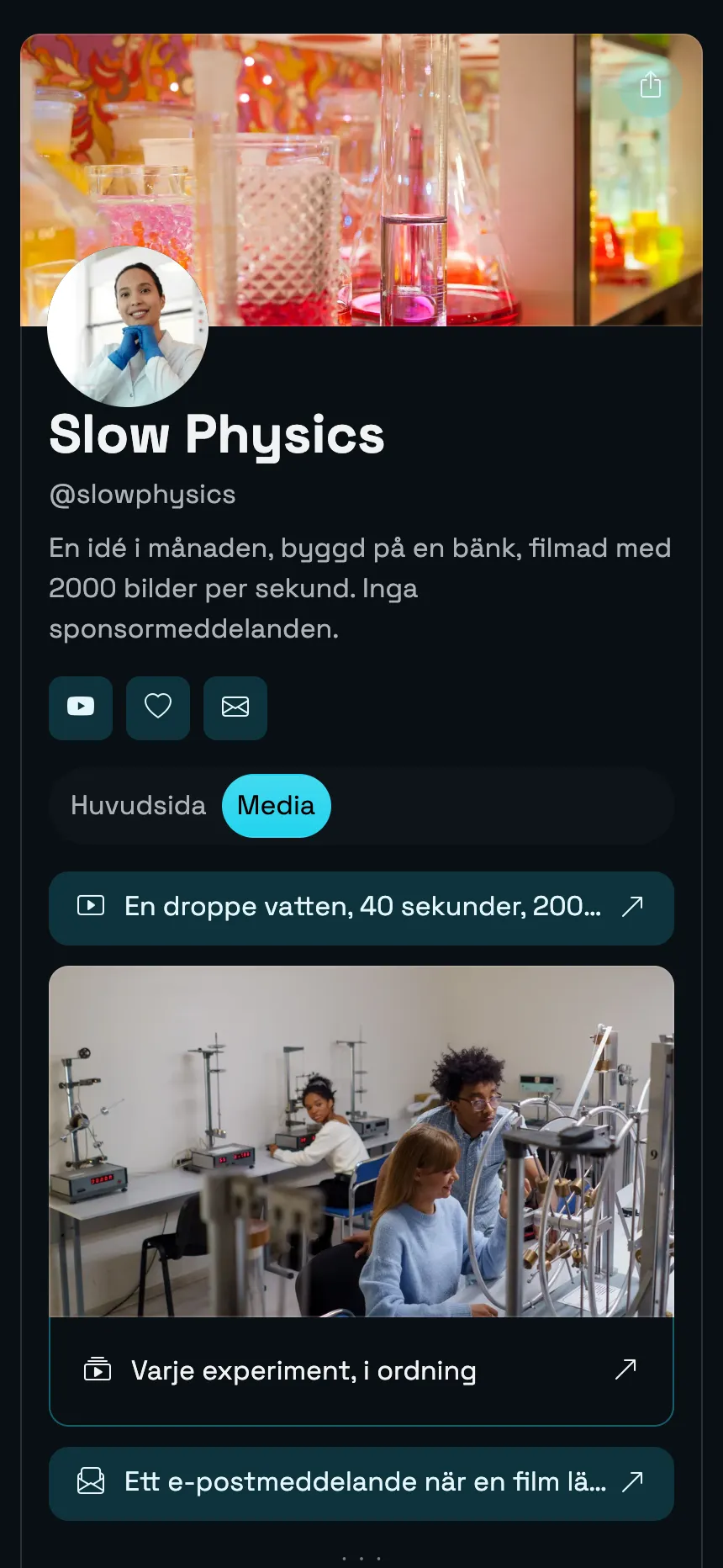 Vetenskapskanal — två sidor, med bannerhuvud