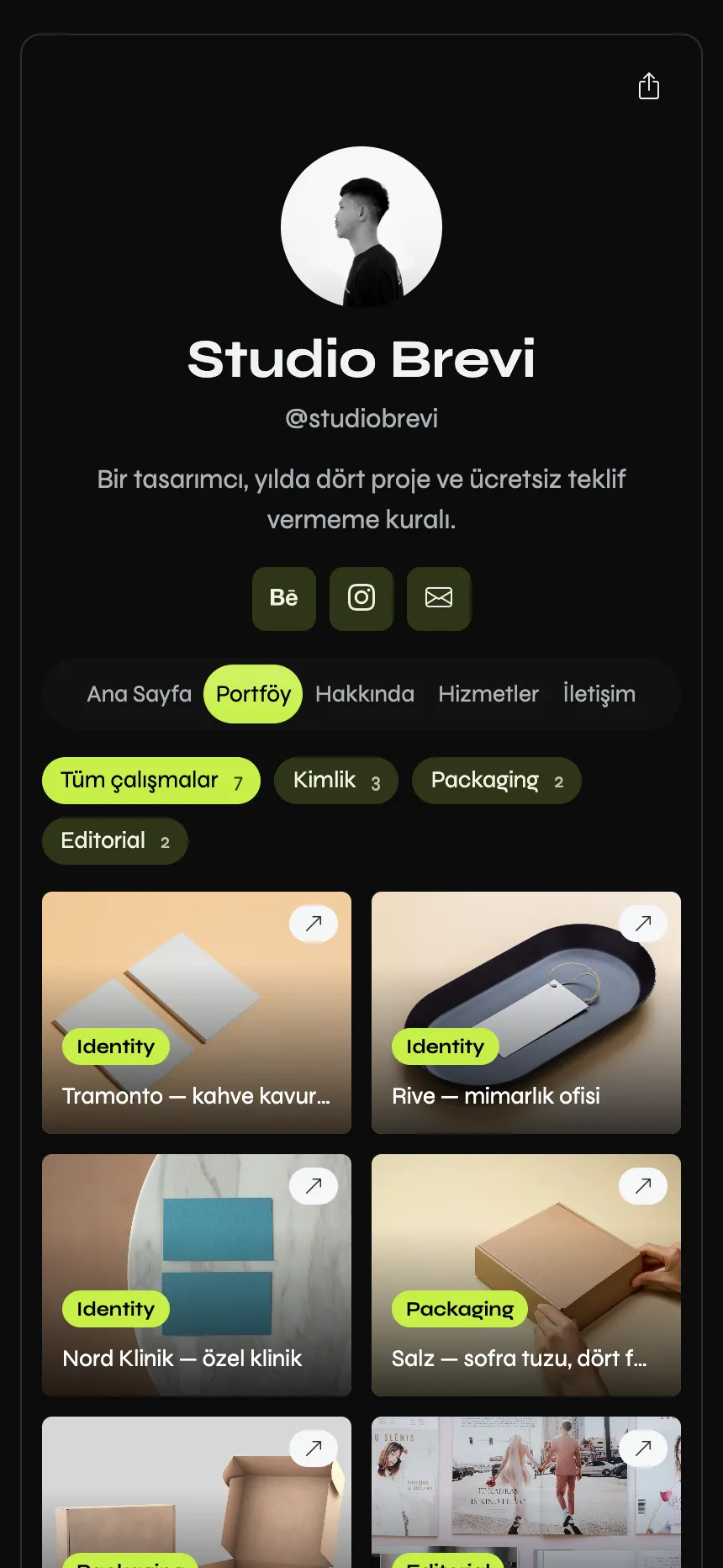 Marka tasarımcısı — filtrelenebilir bir portföy