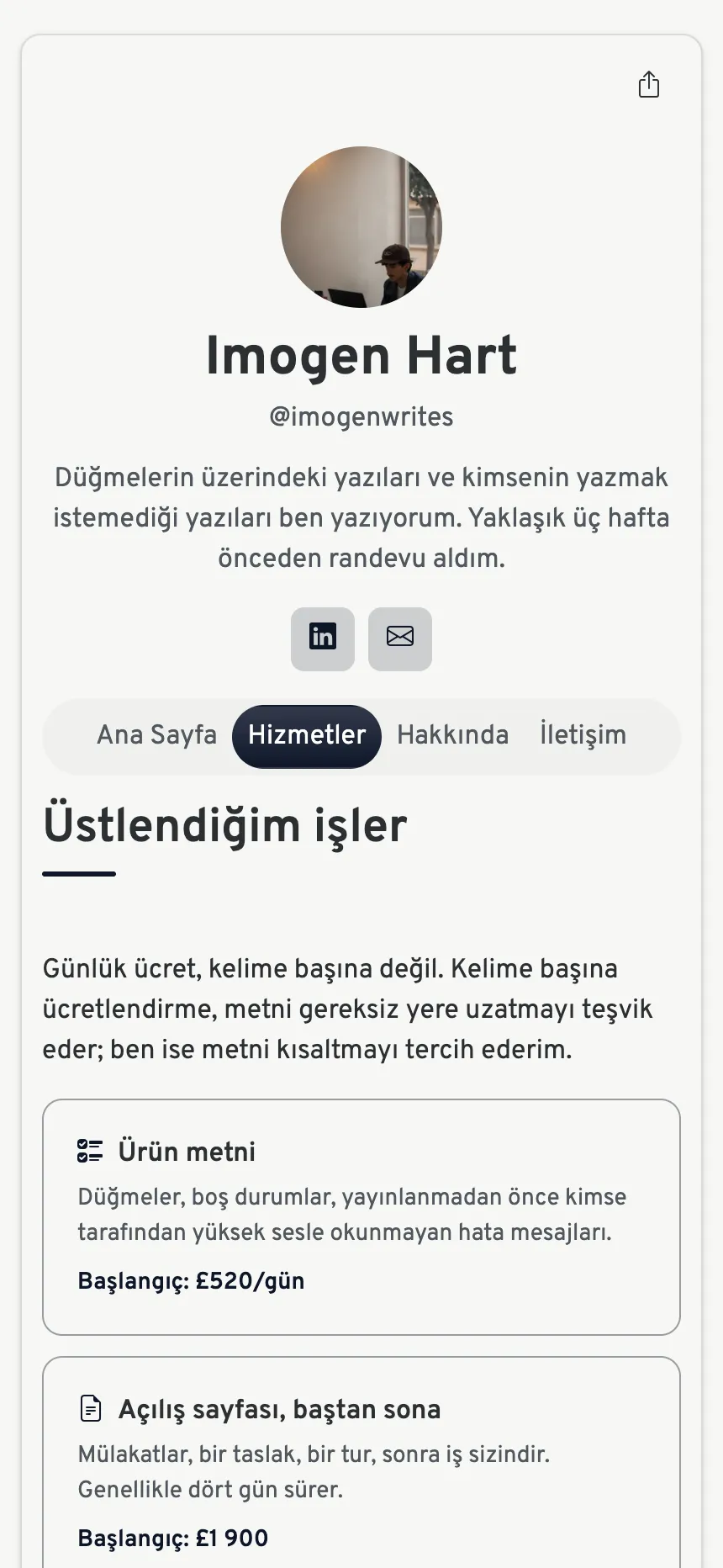 Üç sekme — bir hizmeti satmaya yetecek kadar, ne eksik ne fazla