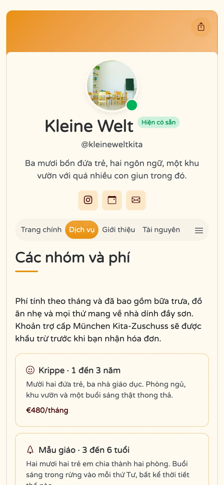 Trường mầm non — các nhóm lớp, học phí hàng tháng và giải đáp thắc mắc của phụ huynh