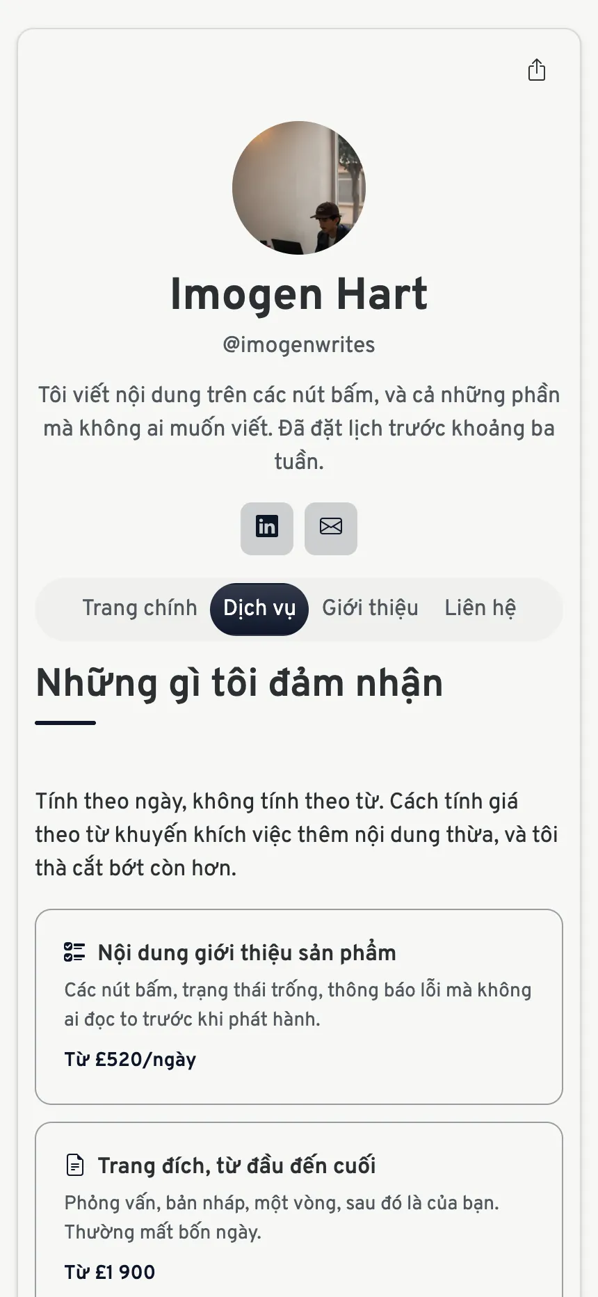 Ba thẻ — vừa đủ để chào bán dịch vụ, không thừa thãi