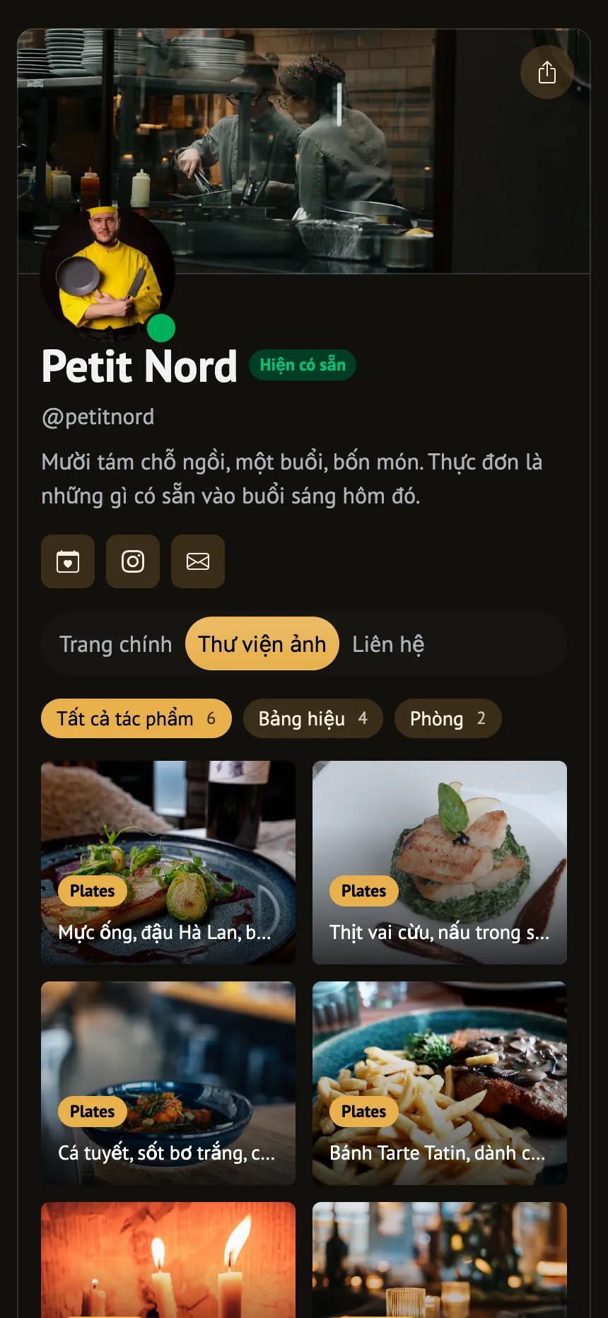 Quán ăn bistro — những món mới gần đây, với tiêu đề dạng biểu ngữ