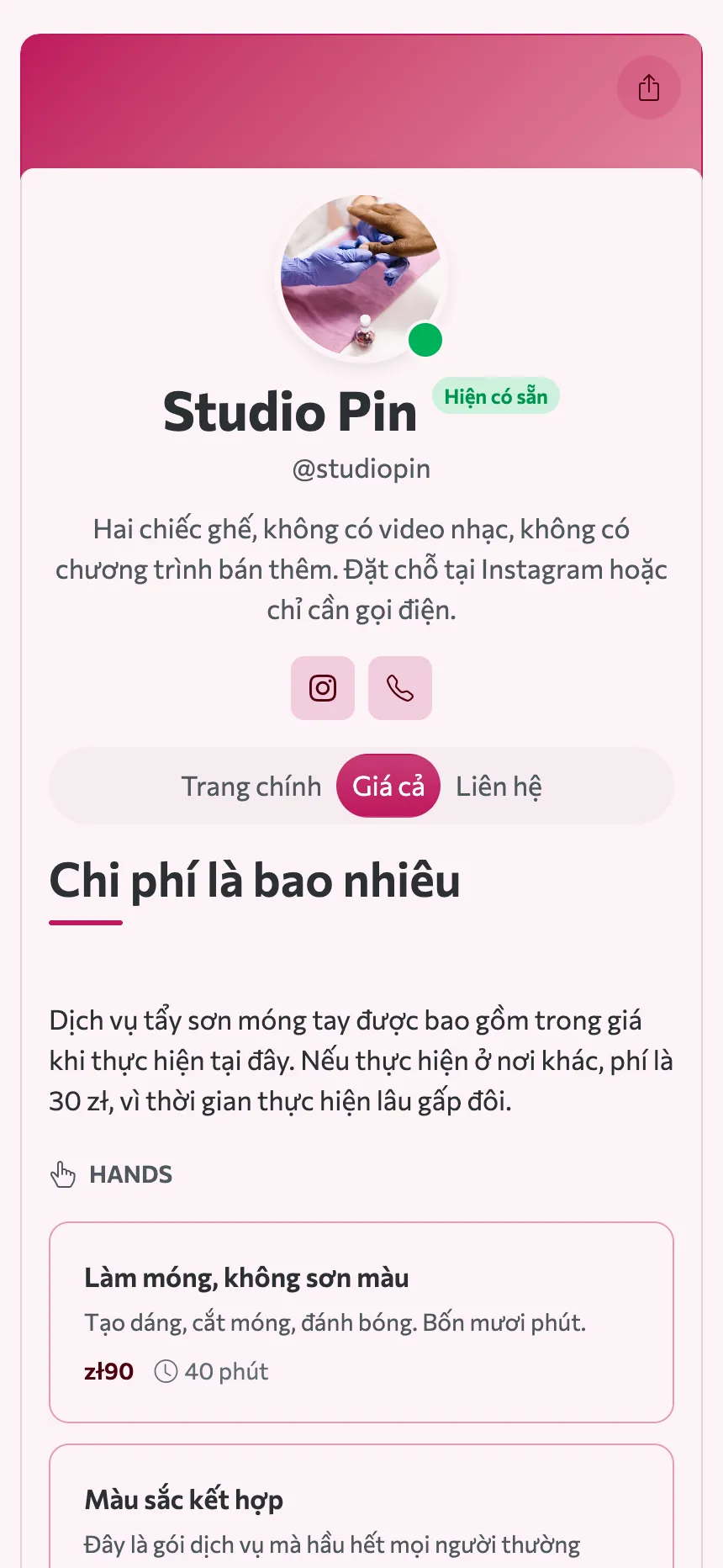 Hai thẻ — một bảng giá và một địa chỉ, đó là toàn bộ trang web