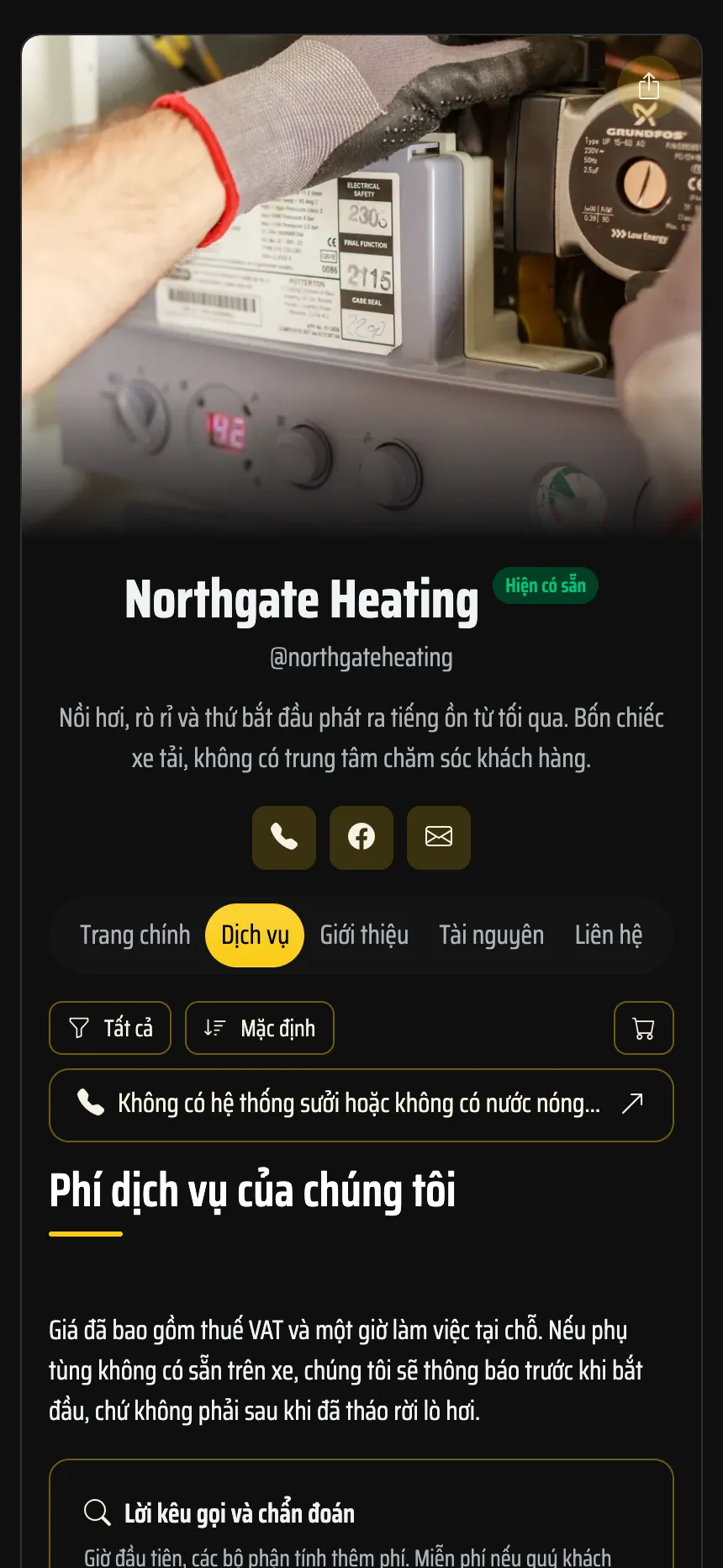 Kỹ sư sưởi ấm — báo giá dịch vụ tận nơi và nút gọi điện thoại
